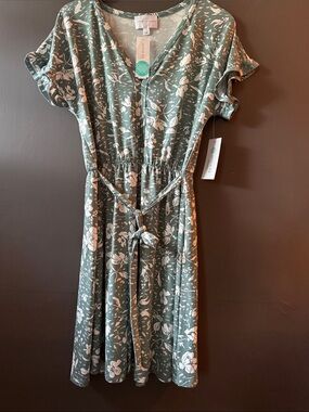 French Grey | Dresses | French Grey Blue And White Flutter Sleeve Midi Dress